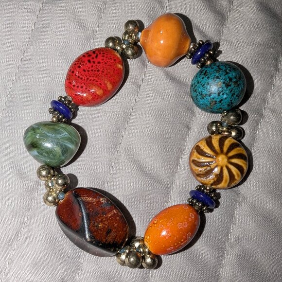 $1 with Bundle ~ Boho Colorful Chunky Beaded Stretch Bracelet 4551 - Picture 1 of 3